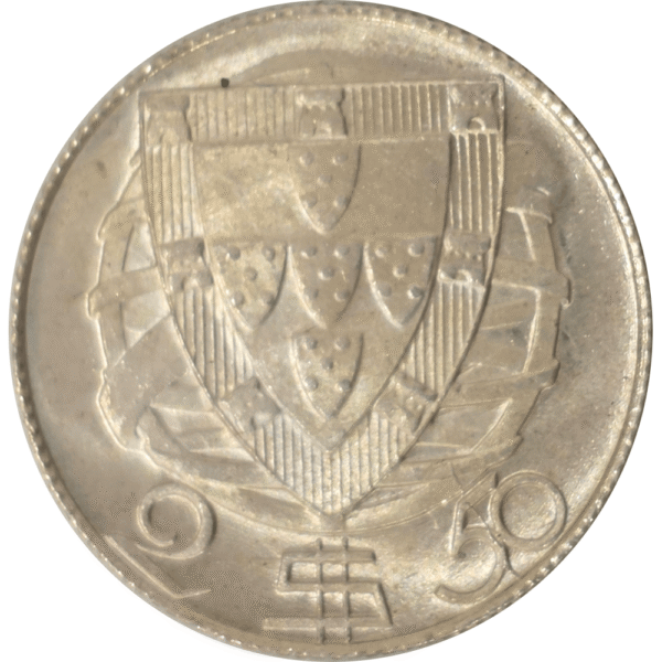 Moeda de 2,5 escudos de 1943 em prata - verso