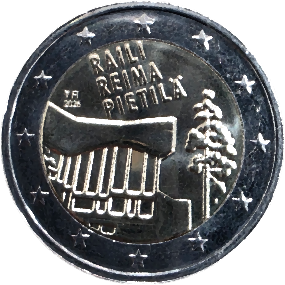 Finlândia de 2 Euros do ano 2026 alusiva a Riley e Reima Pietilä.