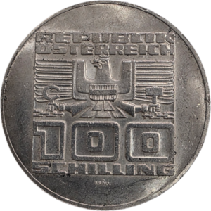 Moeda Áustria 100 Schilling 1977 Fortaleza de Hohensalzburg