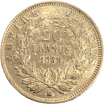 Moeda França 20 Francos em Ouro 1859
