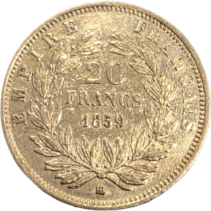 Moeda França 20 Francos em Ouro 1859
