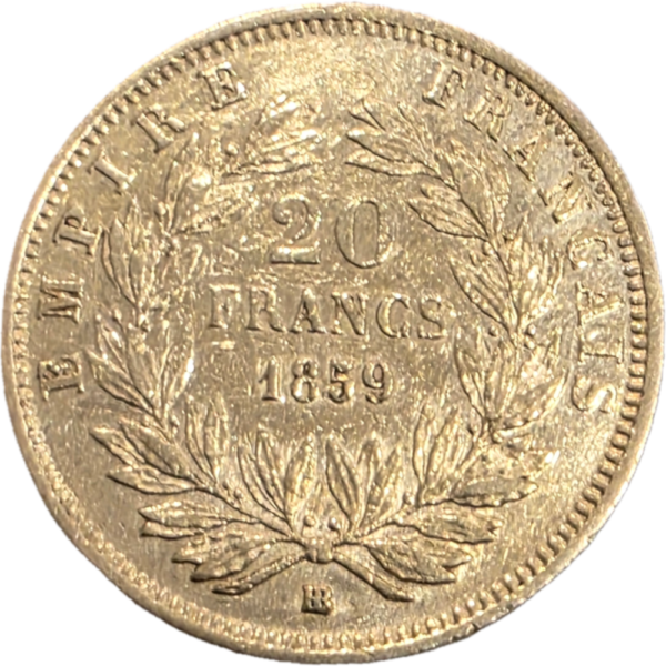 Moeda França 20 Francos em Ouro 1859